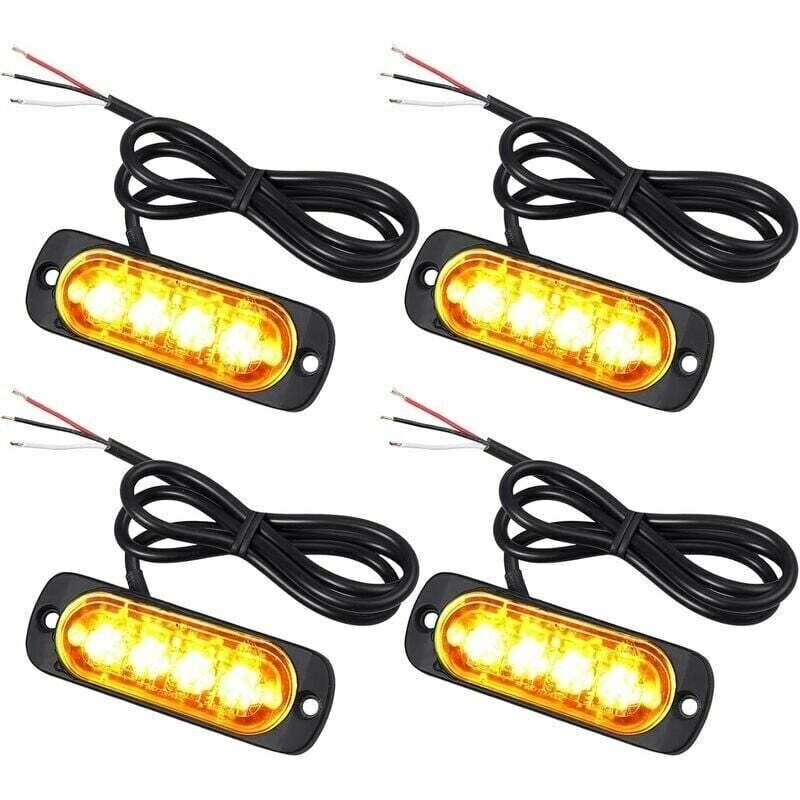 4-led-eindringlichter 12/24v – Orange Led-rundumleuchte Ipx-4 – Notfallsignalisierung Für Fahrzeuge – Schnelle Installation