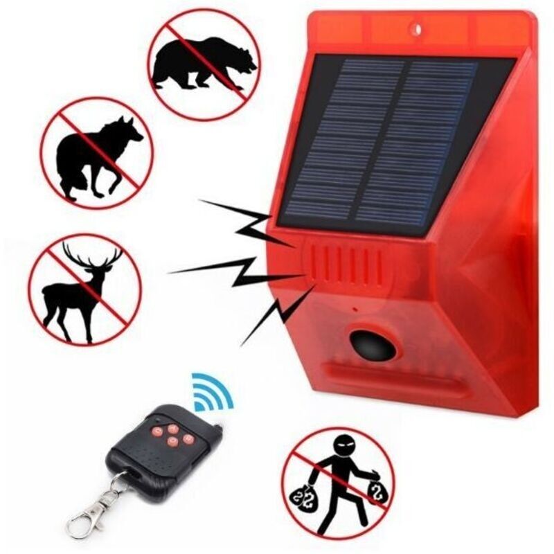 Solarbetriebene Alarmsirene Mit Lautem 129-db-ton Und Stroboskoplicht, Fernbedienung Und Bewegungsmelder Für Haus, Bauernhof Und Villa Im Außenbereich. Alarmsystem Und Zubehör