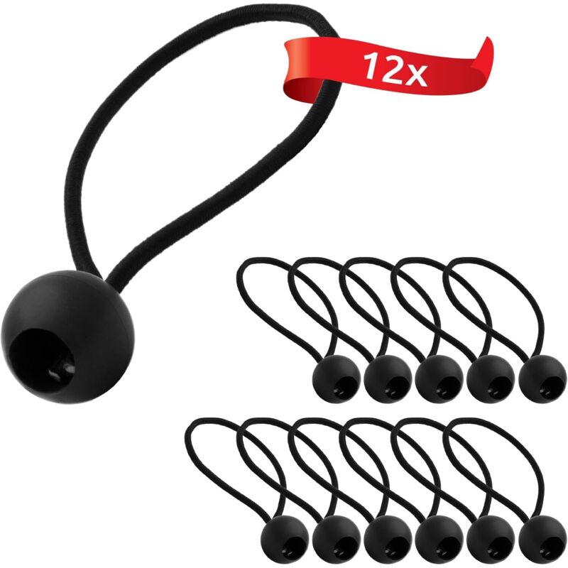 12 Elastische Spanngurte Mit Kunststoffkugel, Zeltspanner Für Planen, Gartenpavillons, Zelte, Hohe Spannung, Schwarz