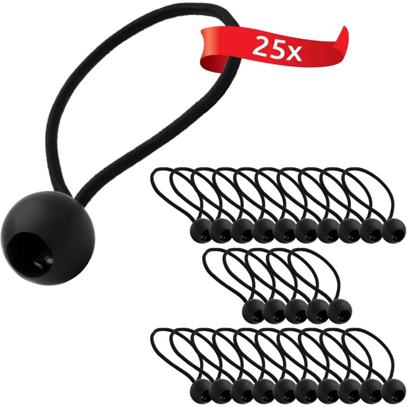 25 Elastische Spanngummis Mit Kunststoffkugel, Zeltspanner Für Planen, Gartenpavillons, Zelte, Hohe Spannung, Schwarz