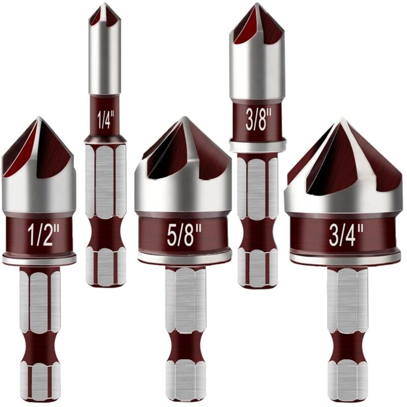 5-teiliges Set Hss-ansenker 6,35 Mm, Konische Bits Für Holz- Und Metallspülen