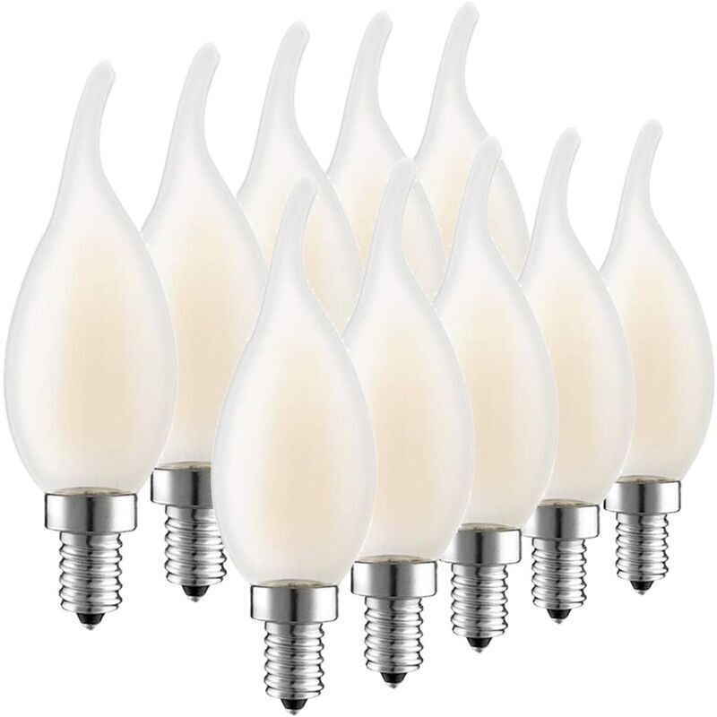 Dimmbare Led-glühbirne E14 Mit Glühfaden. 10er-pack Kerzenlampen. 4 Watt Verbrauch, Entspricht 40w Glühlampe. 2700k Warmweiß Und 400lm. Abstrahlwinkel 360° [energieeffizienzklasse A+].
