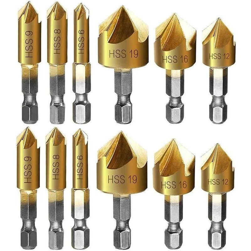 12-teiliges Metall-fräser-set Mit Sechskantschaft, Automatischer Zentrierbohrer Und Anfasfräser. 6mm 8mm 9mm 12mm 16mm 19mm