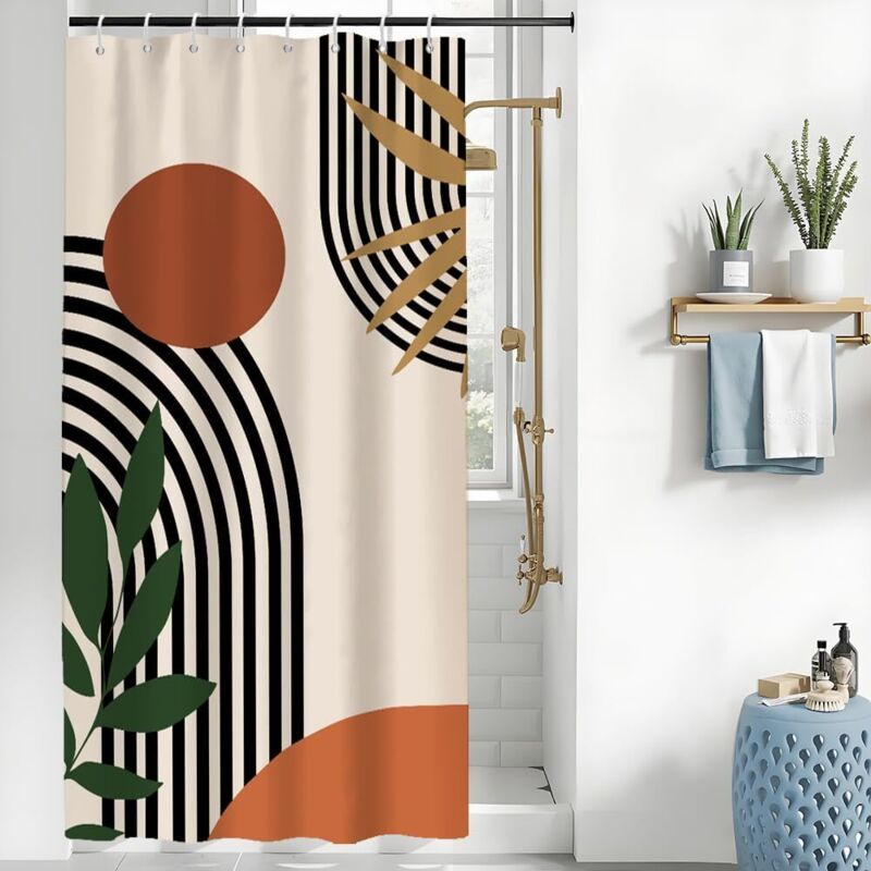 Duschvorhang Terrakotta, Schimmelresistenter Duschvorhang 120x180cm Orange Abstrakt Bohème Waschbarer Wasserdichter Polyester-badewannenvorhang Badezimmer-vorhänge Mit 8 Haken