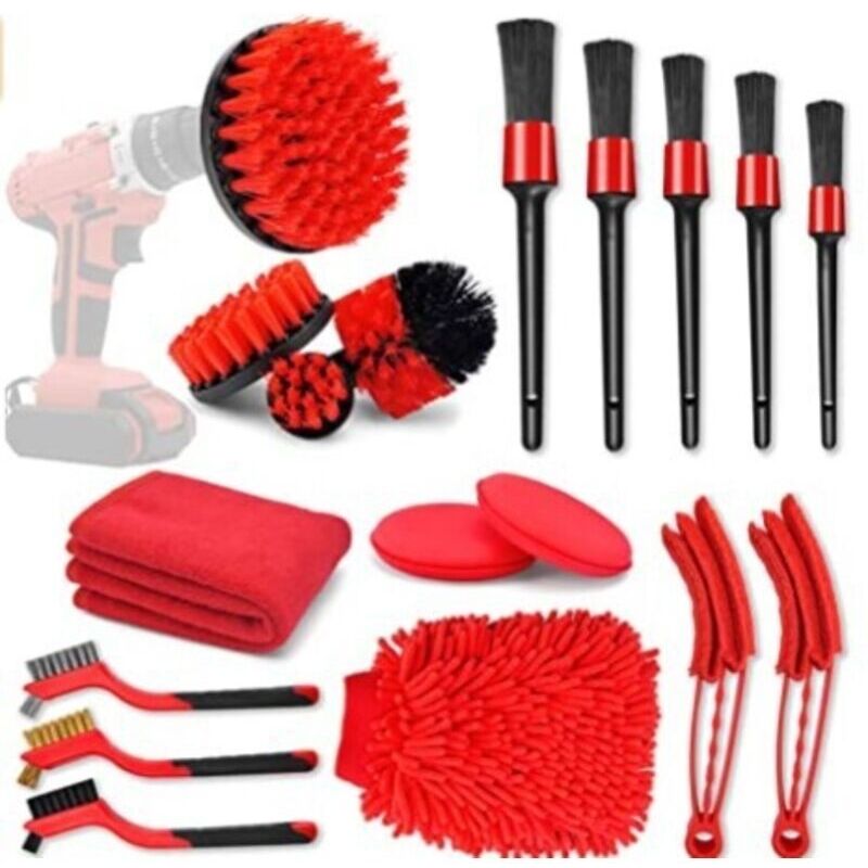 18-teiliges Bohrmaschinenbürsten-set. Reinigungsset Für Bohrmaschinenbürsten. Drill Brush Für Badezimmeroberflächen, Böden, Badewannen, Fliesen Und Autos (rot)
