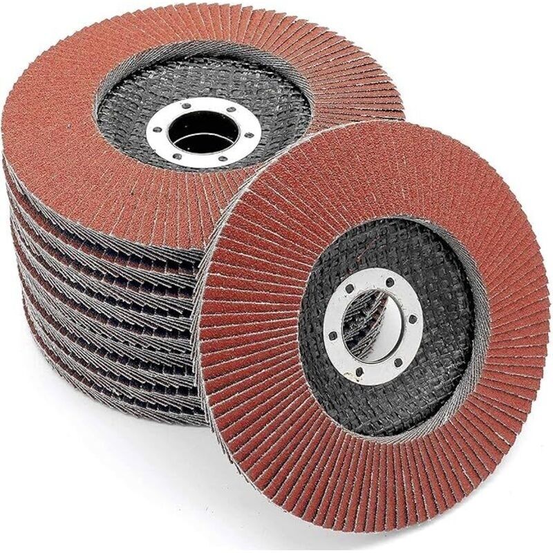 Scheibenschleifer │ Rot │ 10 Stück │ Durchmesser 125mm │ Loch 22mm │ 40/60/80/120 Körnung │ Edelstahl │ Schleifscheibe │ Fächerscheibe │ Polierscheibe │ - (60 Körnung)