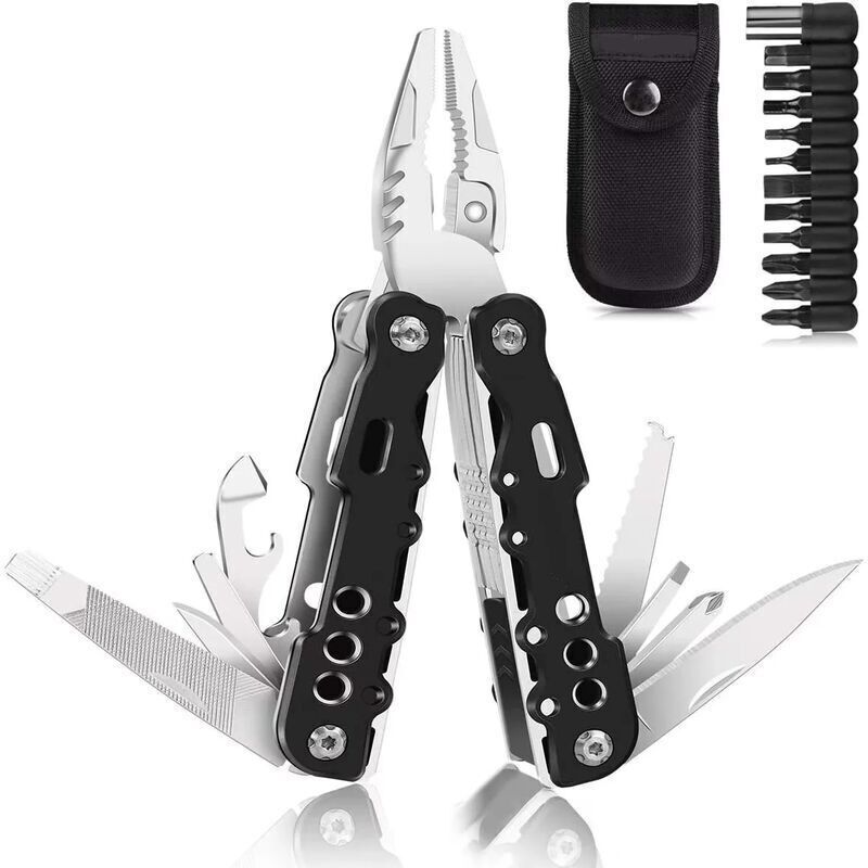 Multifunktionszange. 25-in-1 Schweizer Taschenmesser, Multifunktionales Pocket-tool Mit 11 Schraubendreherbits. Taschentmesser Mit Ergonomischem Griff - Schwarz