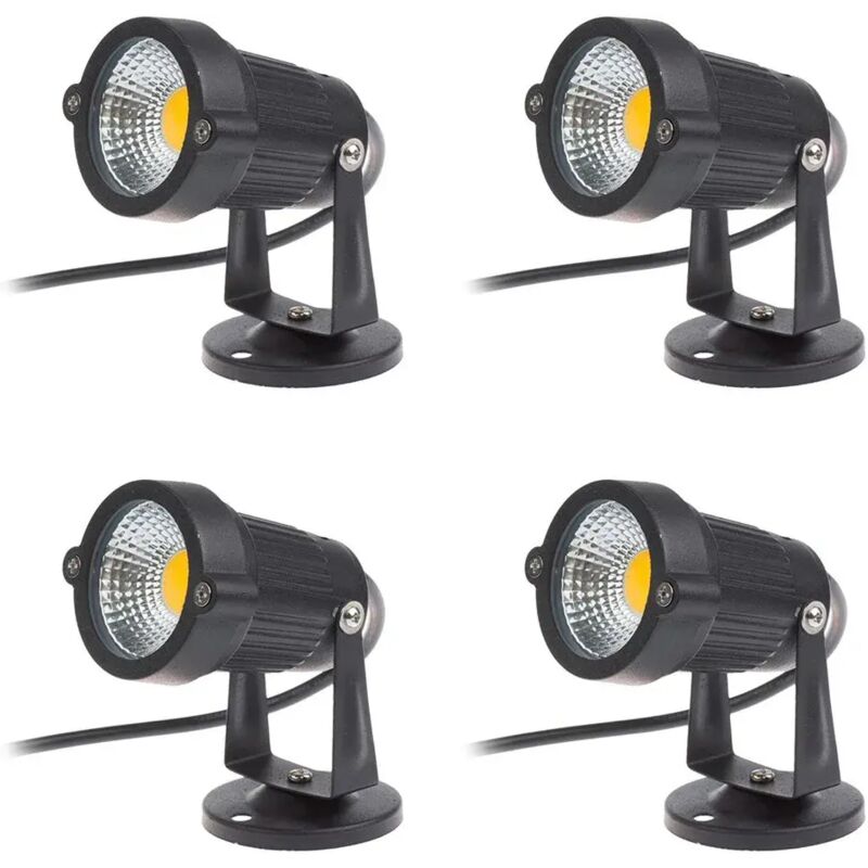 4er Set Cob-led-spots 5w 220v Schwenkbar – Schwarzaluminium – Ip65 Für Außenbereich – Warmweißes Licht