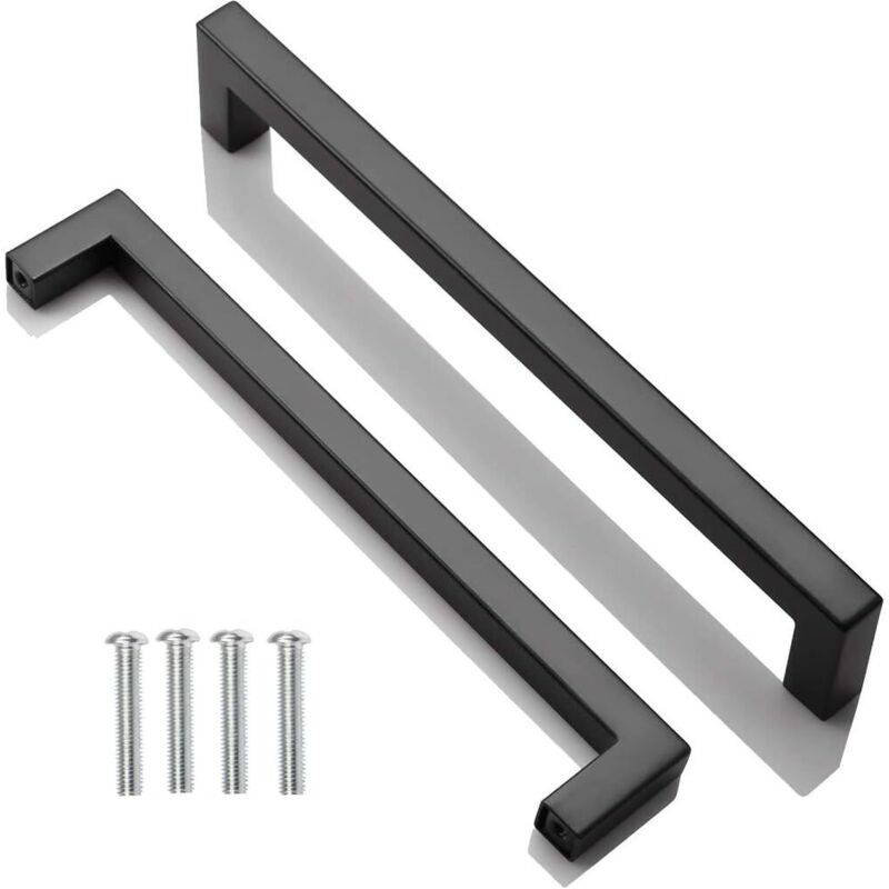 2er-pack Küchenmöbelgriffe Schwarz, Edelstahl Möbelgriffe Quadratisch Lochabstand 192 Mm, Für Kommode Badezimmer, Schubladen, Schränke, Mit Schrauben