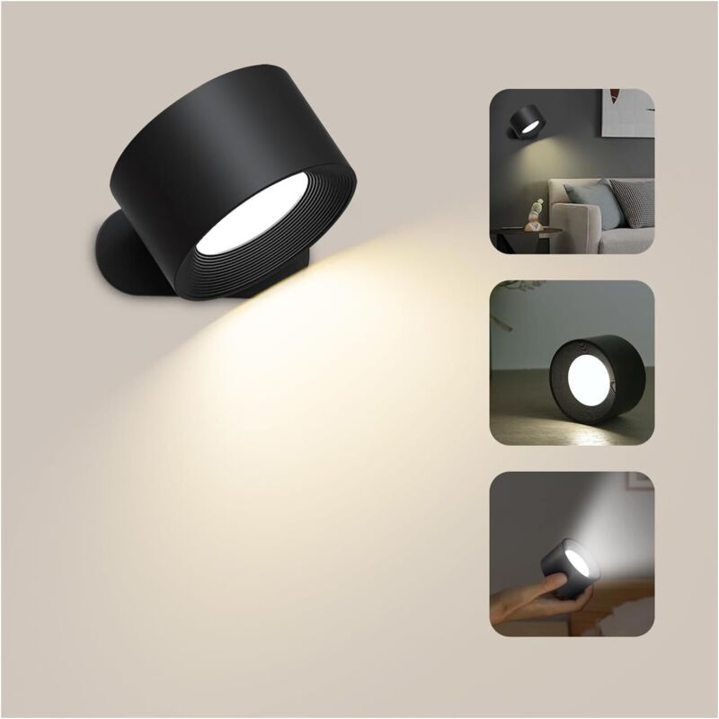 Innen-wandleuchte, Led-touch-wandlampe Mit Usb-ladeanschluss, Berührungssteuerbar, 3 Helligkeitsstufen, 3 Drehbare Farbtemperaturen, 360° Schwenkbar, 1 Stück (schwarz) [energieeffizienzklasse G]