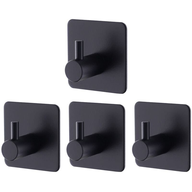 4 Stück Selbstklebende Wandhaken Aus Schwarzem Edelstahl, Klebehaken Für Bad Und Küche, Wandmontierte Haken Ohne Bohren
