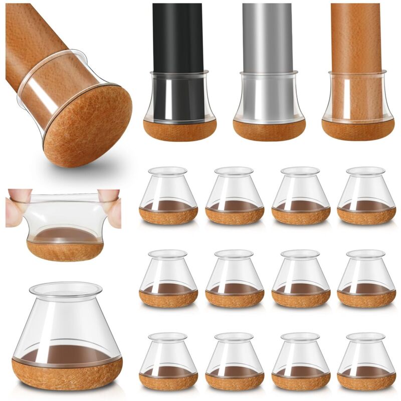 Stuhlfußschutz, 20 Stück Kleine Transparente Silikon-bodenschoner Mit Filzummantelung, Stuhlbeinabdeckungen, Silikon-stuhlbeinkappen, Durchmesser 20-30 Mm