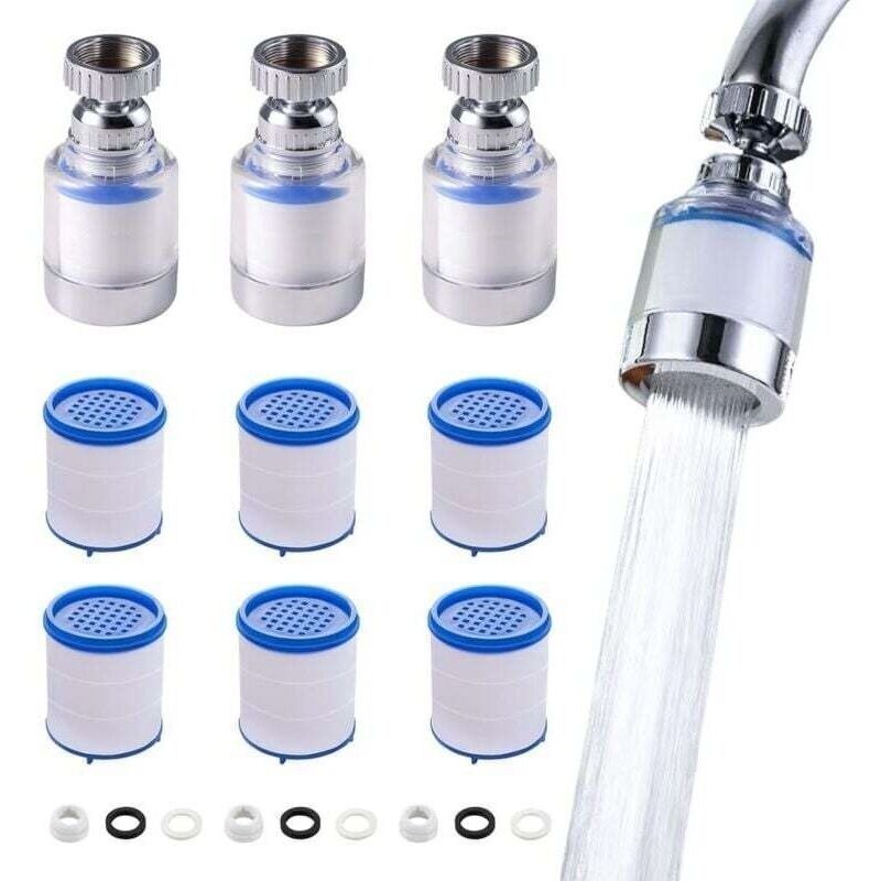 3 Stück Wasserhahnfilter Gegen Kalk, 360° Drehbar. Transparent. Mit 6 Pp-baumwoll-filterelementen. Wasserhahnfilter