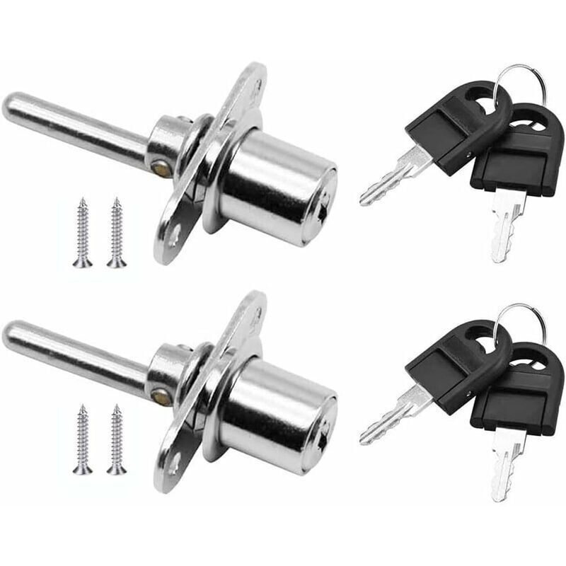 2 Stück Schubladenschloss Mit Schlüssel Für Möbel, Zylinderschloss Für Aktenschränke Und Vitrinen. Durchmesser 16 Mm. Länge 61 Mm (silber)