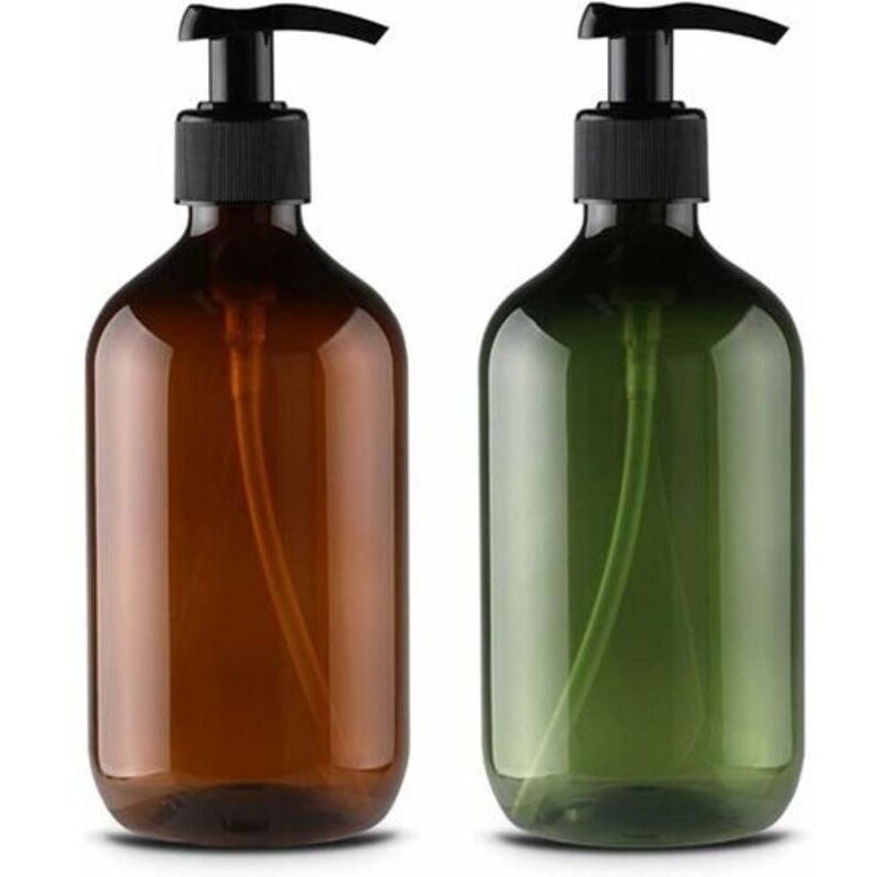 2 Nachfüllbare Leere Kunststoffflaschen Für 500 Ml Lotion, Shampoo, Duschcreme, Duschgel, Flüssigkeitsspender (braun Und Grün)