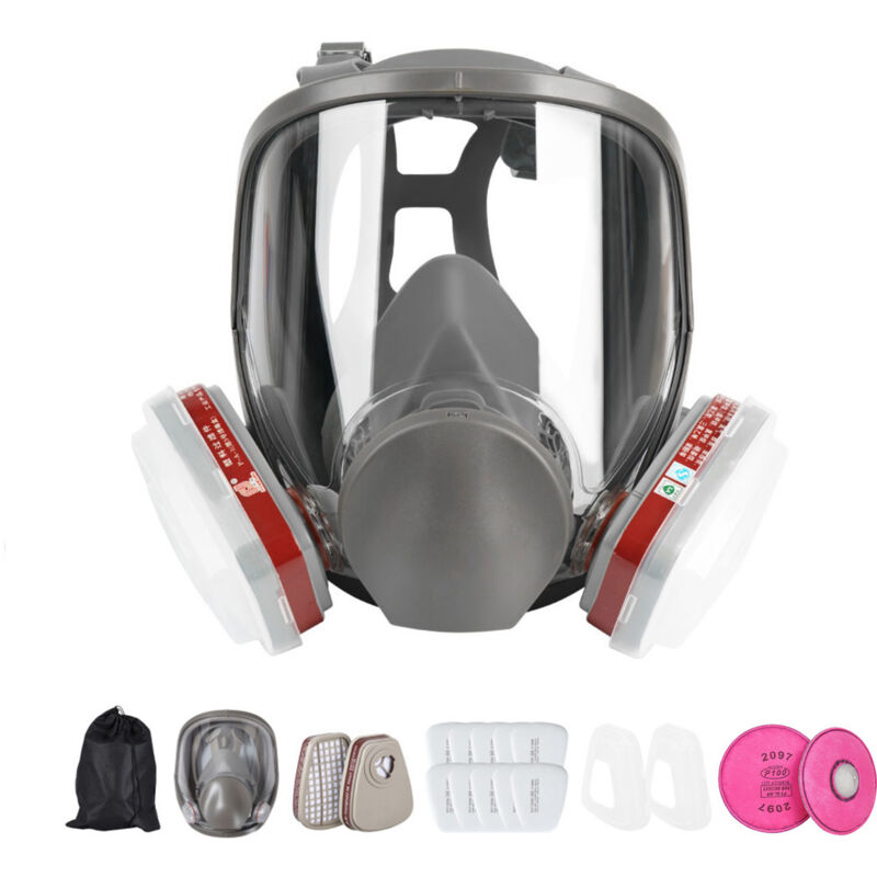 Wiederverwendbare Vollgesichtsmaske, Atemschutzmaske Mit 10 Ersatzfiltern Und 5 Paar Handschuhen Für Malerarbeiten, Partikel, Staub Und Chemikalien