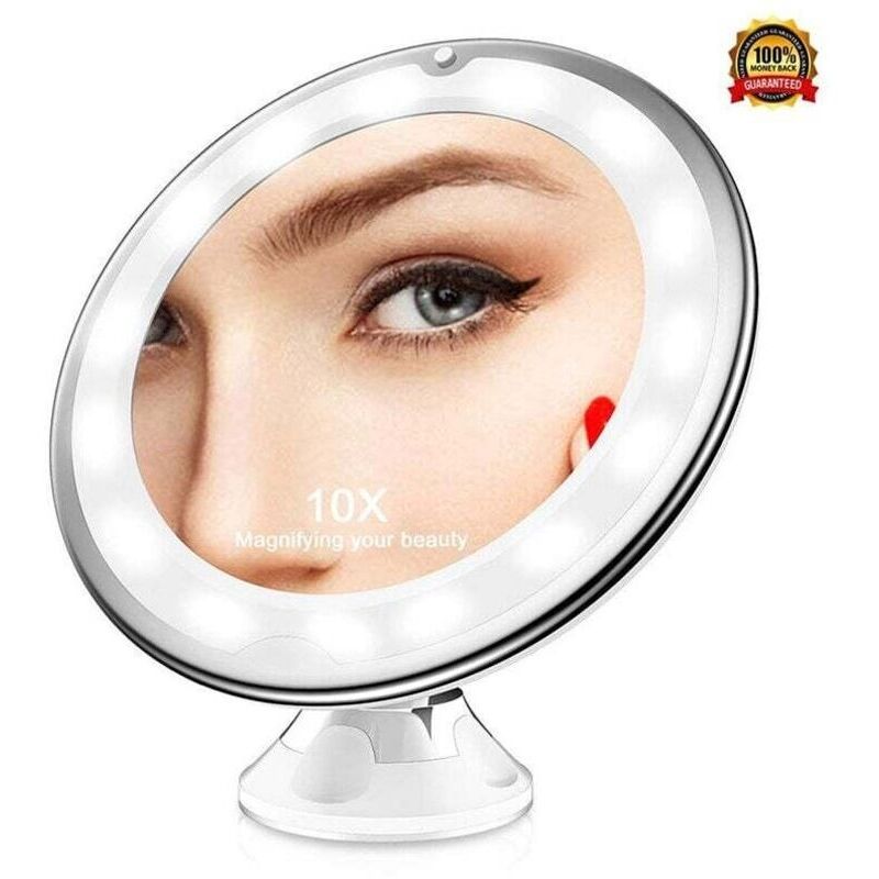 Vergrößerungsspiegel 10x. Beleuchteter Led-reisespiegel Mit Saugnapf. Tragbarer Wandmontierter Vergrößerungsspiegel. 360° Drehbar. Ideal Als Tischspiegel Für Rasur Und Make-up.