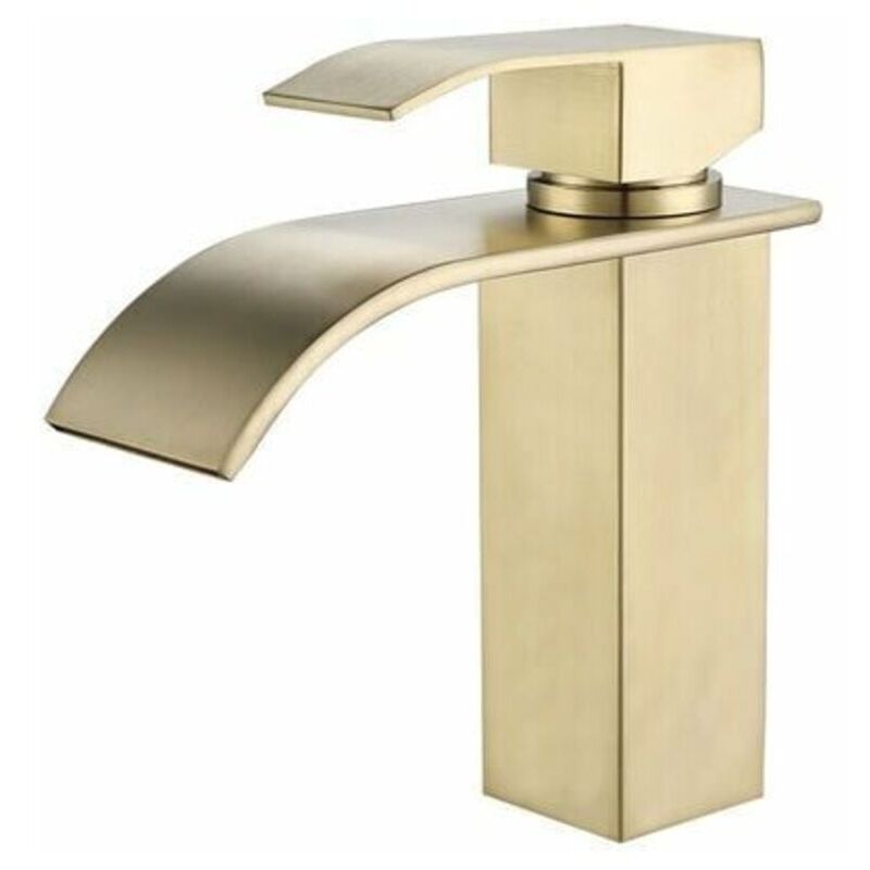 Gebürstete Goldene Waschtischmischerarmatur Im Kaskadenstil – Edelstahl – Keramikkartusche – Sanfter, Spritzfreier Wasserfluss – Einfache Installation