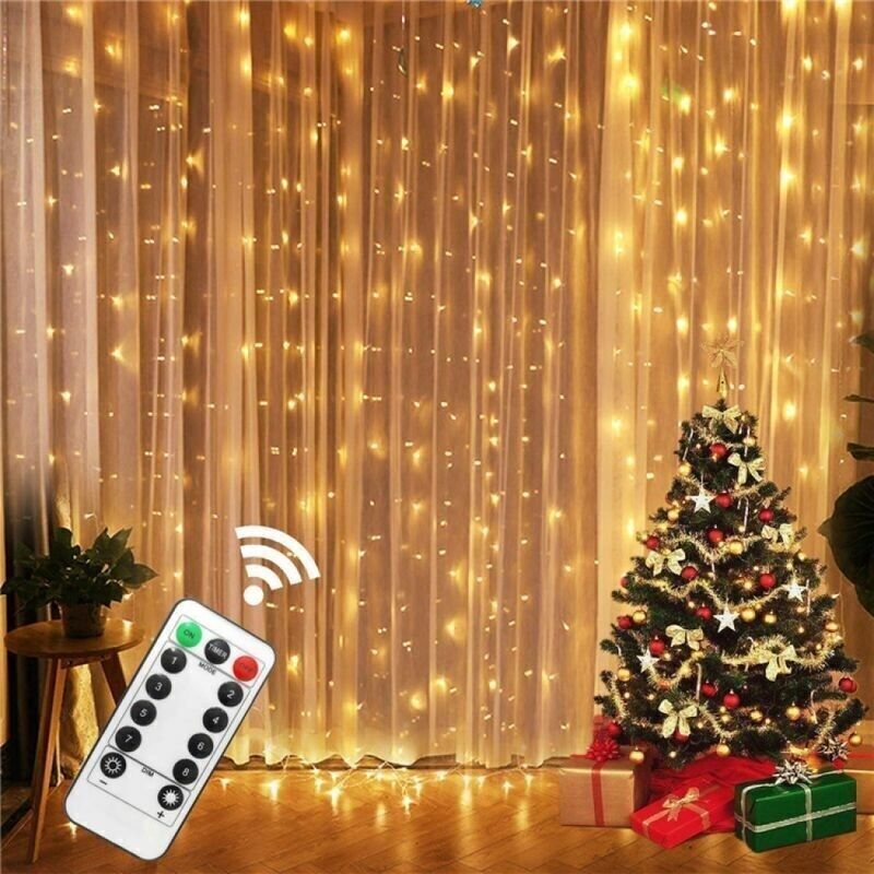 Rideau Lumineux. 3mx3m Lichtervorhang Mit 300 Leds, Usb-betrieben, 8 Modi, Fernbedienung Und Timer, Wasserdicht, Für Hochzeit, Patio, Weihnachten, Party Und Zimmerdekoration [energieklasse A]