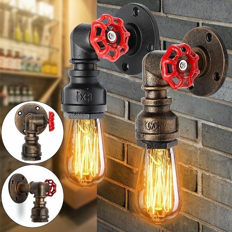 Retro Vintage Industriell Edison E27 Wandleuchte Aus Eisen, Wasserrohr-stil Wandleuchte, Leuchte Für Haus, Schlafzimmer, Café, Restaurant, Veranda, Bar, Dekoration Ac110v-240v (messing, Ohne Glühbirne