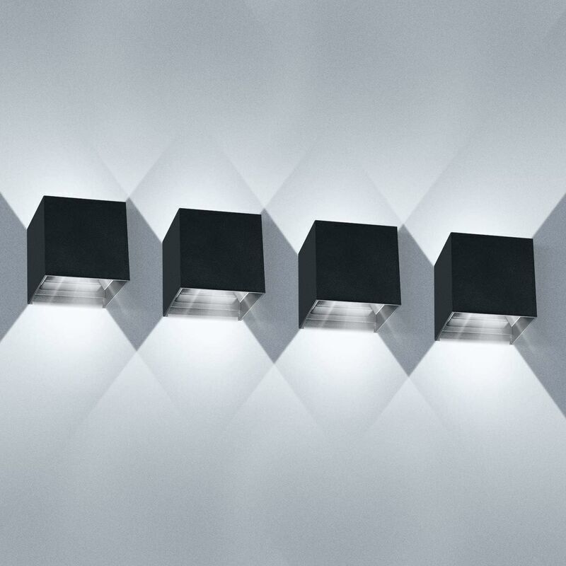 4er-set Led-wandleuchten 12 W, Wasserdicht Ip65 – 1000 Lumen Kaltweiß 6000k – Aluminium Für Innen- Und Außenbereich – Verstellbarer Abstrahlwinkel 120°