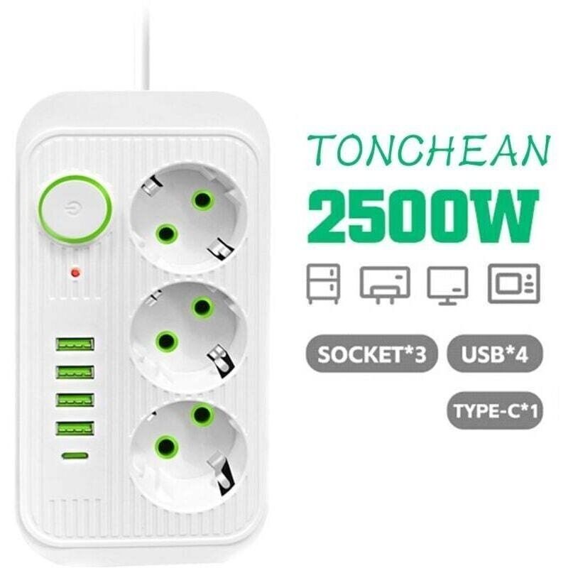 Wandleiste Mit 3 Steckdosen Und 4 Usb-anschlüssen, Davon 1 Usb-c. Elektrische 8-in-1-steckdosenleiste Für Zuhause Und Das Büro, Weiß