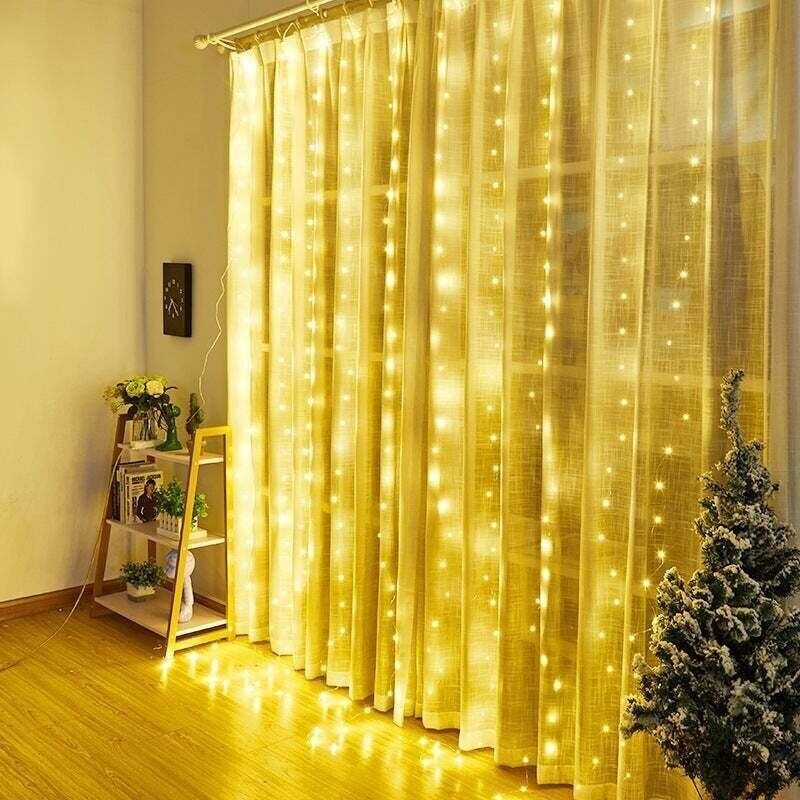 Led-lichtvorhang Uab 3m X 3m, Batteriebetrieben, 8 Modi, Wasserdichte Fernbedienung Für Fensterwand, Hochzeitsfeier (warmweiß)