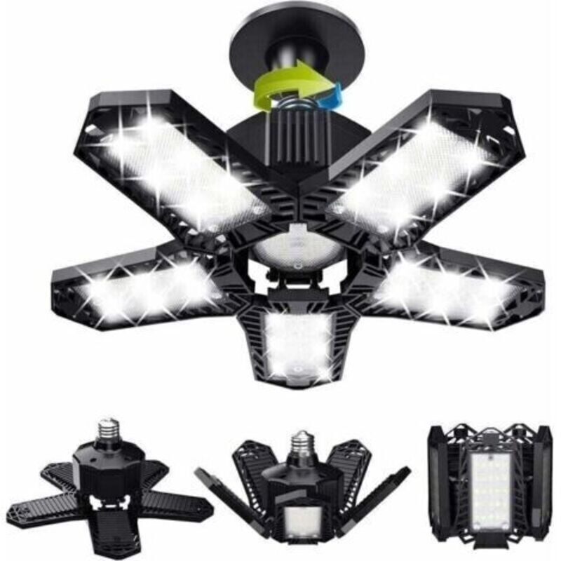 Led-garagendeckenleuchte 120 W – 12000 Lm – 5 Einstellbare Paneele – Farbtemperatur 6500 K – Fassung E26/e27