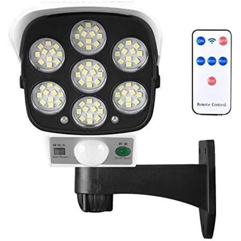 Solare Außenleuchte Mit Bewegungsmelder, Kabellos Und Dummy-überwachungskamera, Ip66 Wasserdicht, 77 Led Wandstrahler Für Hof, Garten, Terrasse, Garage, Einfahrt.