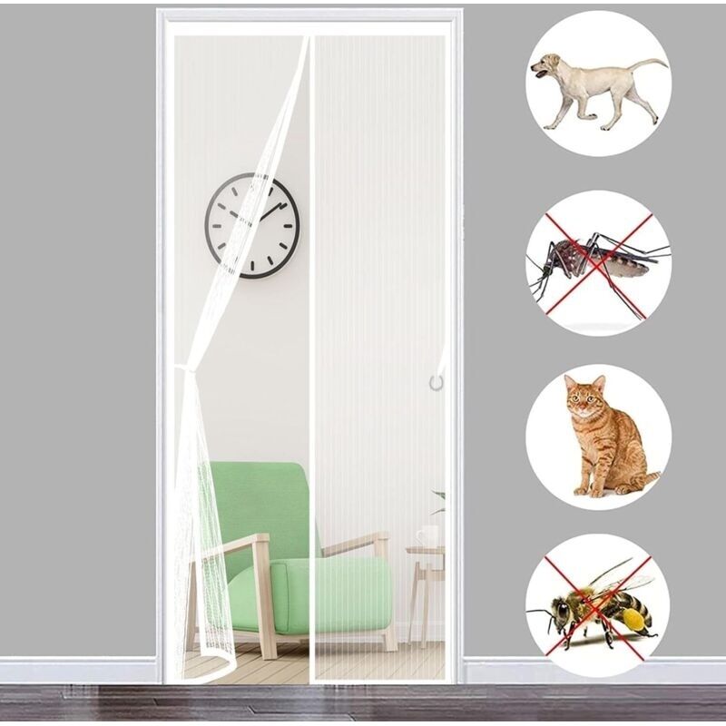 Magnetisches Fliegengitter Für Türen 120x210cm (47x83 Zoll), Automatisches Schließsystem, Weiß, Für Eingangstüren, Terrassen Und Schiebetüren