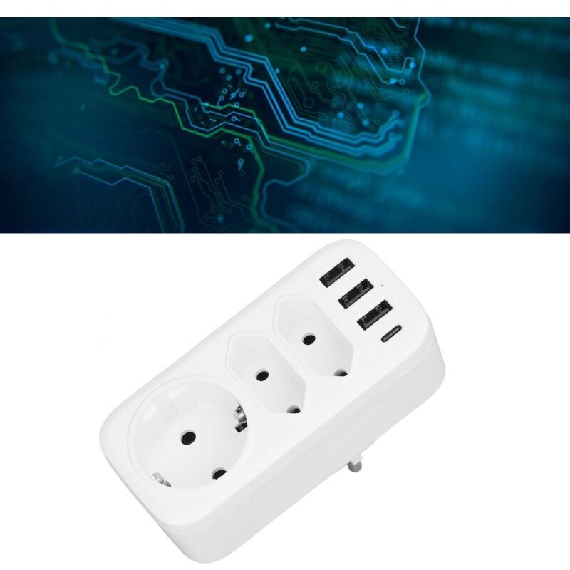 7-in-1 Mehrfachstecker, 3-fach Adapter Mit 3 Usb-anschlüssen Und 1 Type-c-anschluss, Ac 100-250 V Umwandlung