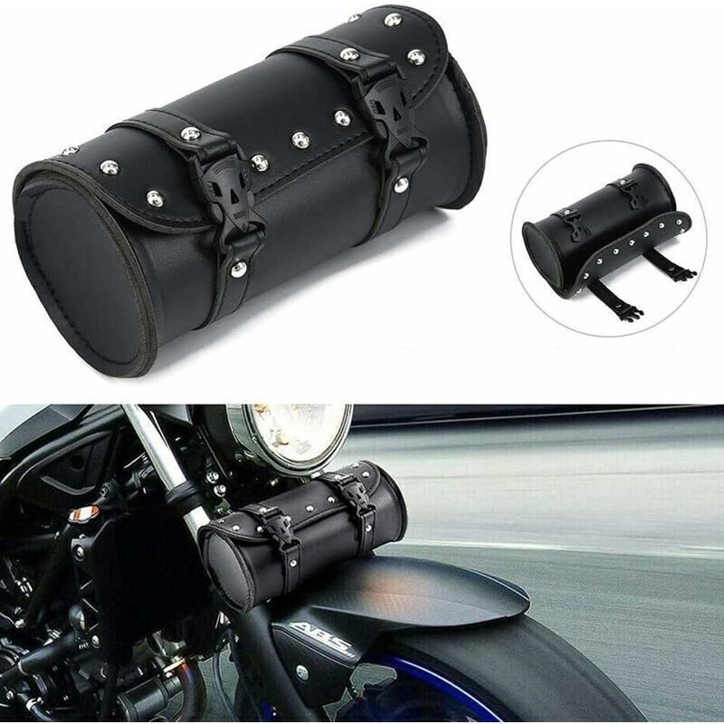 Universelle Motorrad-satteltasche Aus Schwarzem Leder – Wasserdicht Und Hitzebeständig – Maße 20,5 X 11 Cm – Einfache Installation Mit Riemen
