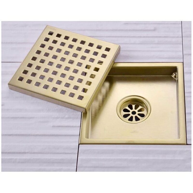 Quadratischer Duschablauf 15x15 Cm Aus Gebürstetem Edelstahl – Duschabfluss Mit Geruchsblockierendem Messingkern – Einfache Installation