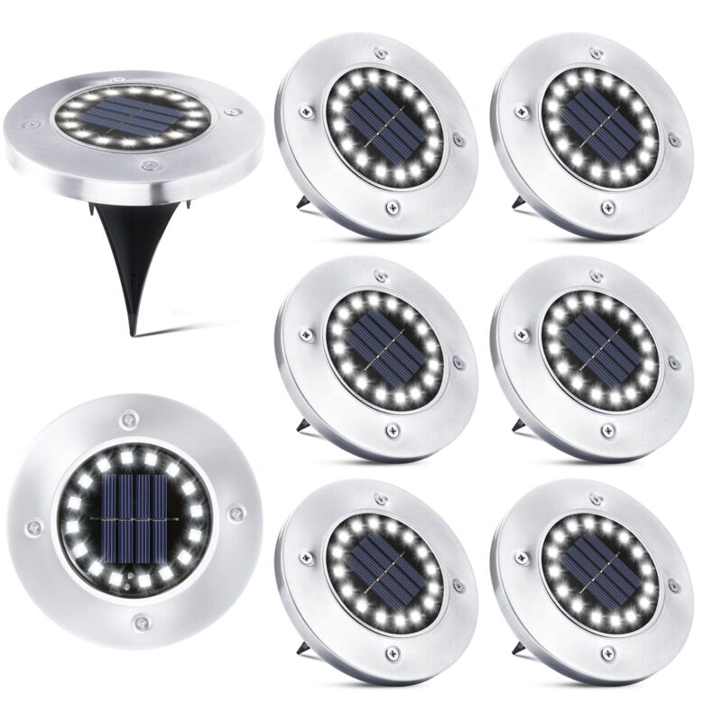 8er-set Einbaubare Solarstrahler Ip65 – 16 Leds – 10h Autonomie – Außenbeleuchtung Für Garten, Terrasse Und Gehwege
