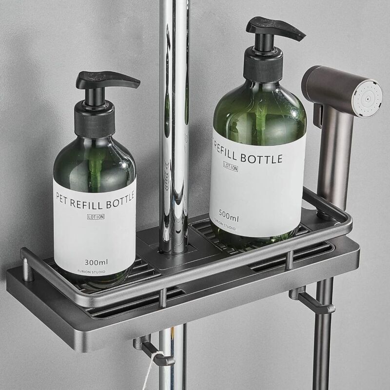 Duschregal Duschseifenspender Duschablage Im Badezimmer. Ohne Bohren. Rostfreier Selbstklebender Wandhalter Mit Duschseifenspender, Haken Und Handtuchhalter