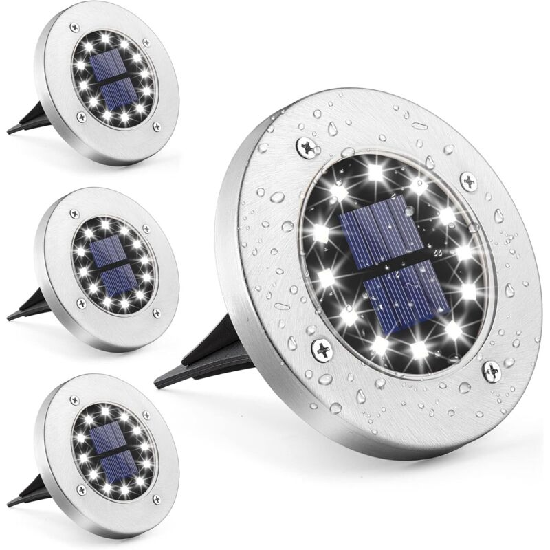 Solarleuchten Für Außen, 12 Leds, 4er-pack, Bodeneinbauleuchten, Weiße Gartenlampen Aus Edelstahl, Wasserdicht, Für Außenbereich, Garten, Terrasse, Rasen, Hof Und Gehweg