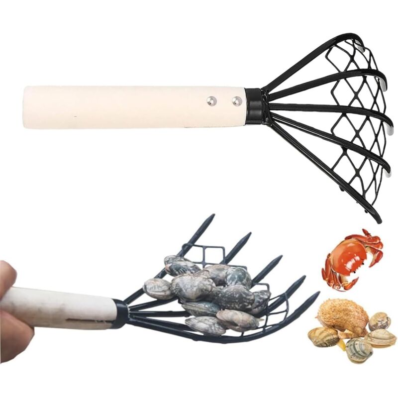 5-zahn-gartenrechen Aus Stahl Für Muscheln - Ergonomischer, Rutschfester Griff Für Erdarbeit, Rasen, Sand, Gartenarbeit Im Freien Und Jäten (1 Stück)
