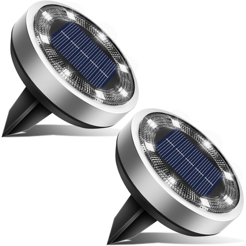 2er-pack Solar-bodenleuchten, 8 Led Garten-außenbeleuchtung, Wasserdicht Ip65, Solar-spotlights Für Wege, Rasen, Terrasse, Gehwege, Hof Und Pool, Kaltweiß (5,5 X 5,5 Cm)