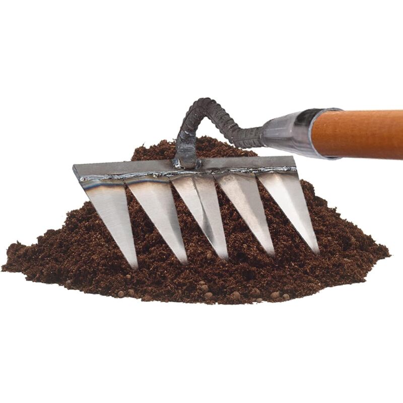 Metall-gartenfräse Für Die Gartenarbeit, Schwerer Zinkenrechen Aus Metall, Unkrautjäten Mit Kohlenstoffstahlzinken, 5-zinken-rechen