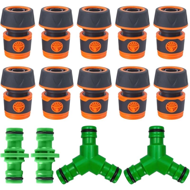 Set Aus 10 Schlauchverbindern 1/2", 2 Y-verteilern Und 2 Doppelten Gartenschläuchen Für Wasserhahn, Gartenbewässerung Und Autowäsche (14 Teile)