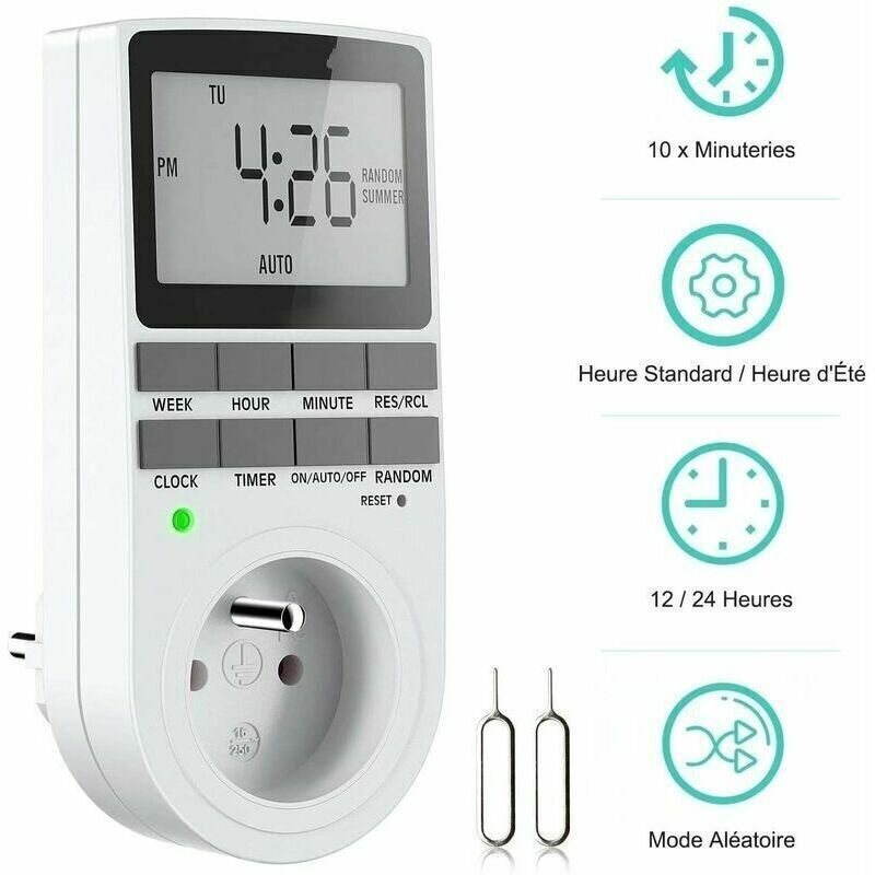 Programmierbare Digitale Steckdose. Wöchentliche Digital-zeitschaltuhr Mit Lcd-bildschirm. Steckdosen-timer 12h/24h/7 Tage. Energiesparend Für Haushaltsgeräte Und Beleuchtung (1er Pack).
