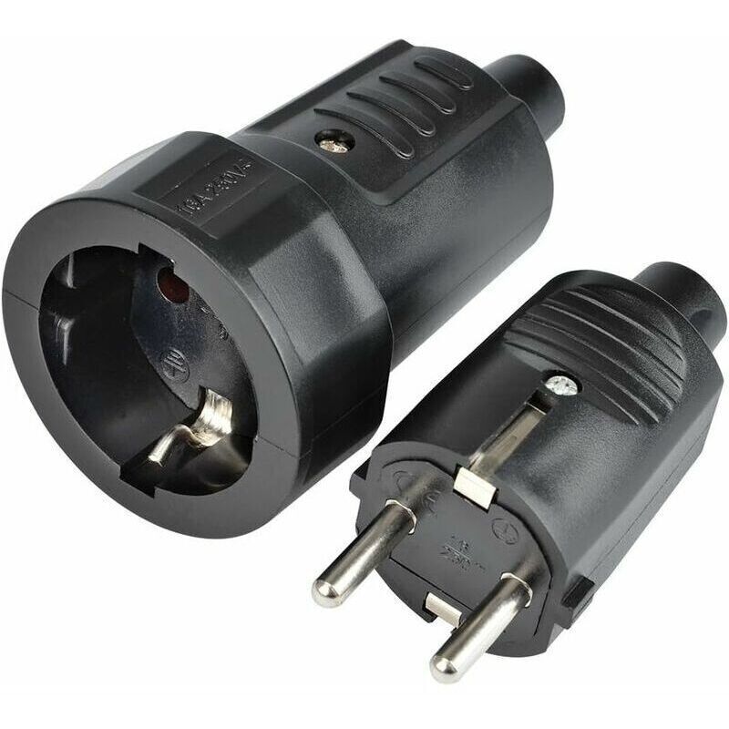 Set Aus 2 Steckdosen, 250v, Bruchsicher Und Stabil, Doppelsteckdose, Satz Aus Männlichen Und Weiblichen Steckern (1 Stück)
