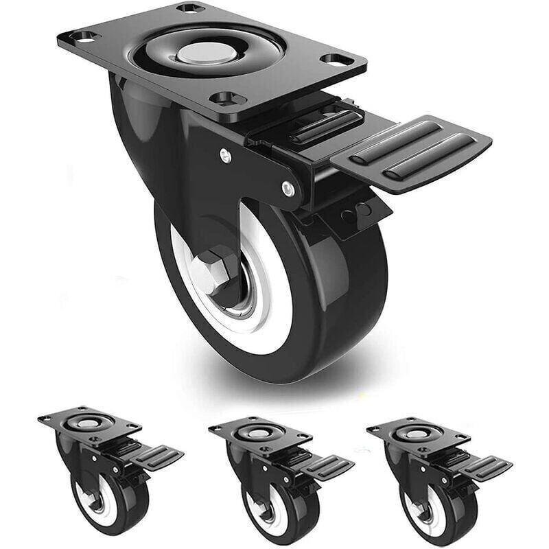 Satz Mit 4 Schwenkbaren Rollen, 50 Mm – Maximale Traglast 300 Kg – Integrierte Bremse – Für Harte Böden Und Mobile Möbel