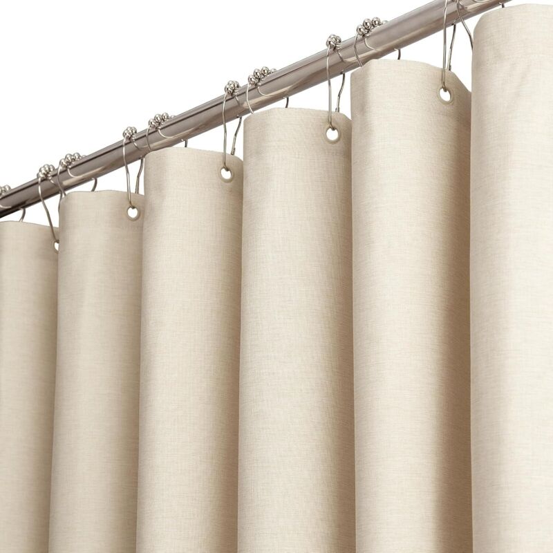 Duschvorhang 180x180 Cm, Leinenoptik, Schimmelresistent Und Wasserdicht, 12 Haken Inklusive, Modern Und Waschbar, Strapazierfähig, Dekoratives Polyester Für Das Badezimmer, Beige/creme