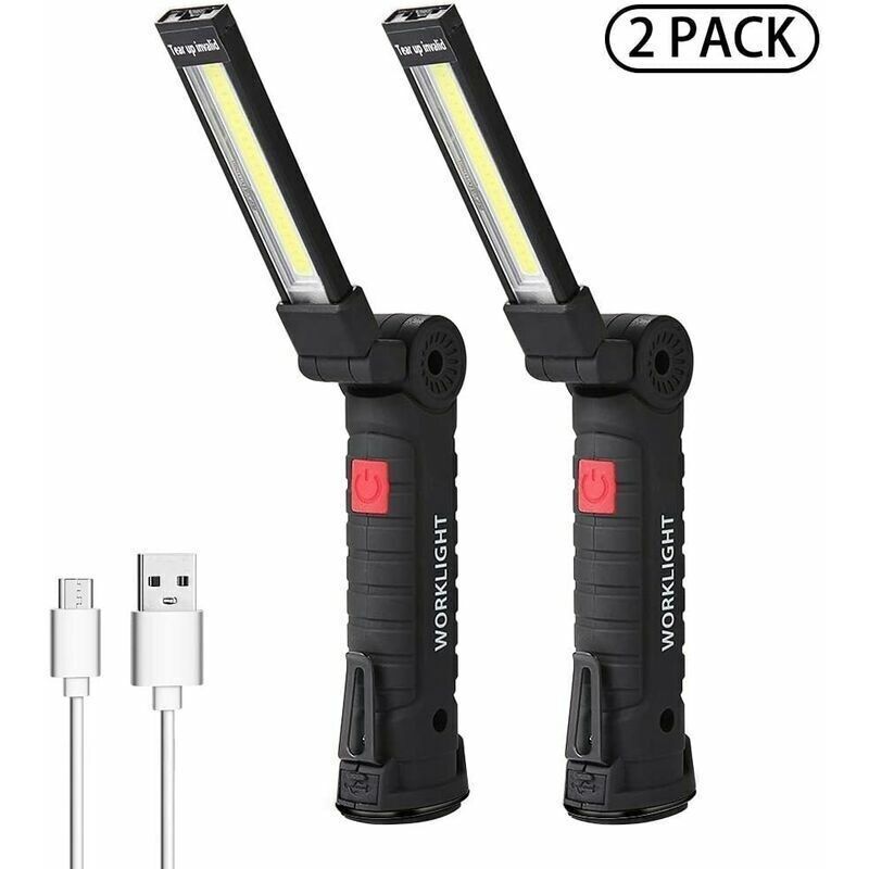Led-arbeitsleuchte, Led-taschenlampe, Tragbare Led-lampe, Werkstatt-led-lampe, Wiederaufladbare Inspektionsleuchte, Taschenlampe Mit Magnetfuß, 5 Modi, Für Garage, Camping Und Notfälle, Klein, 2 Stück