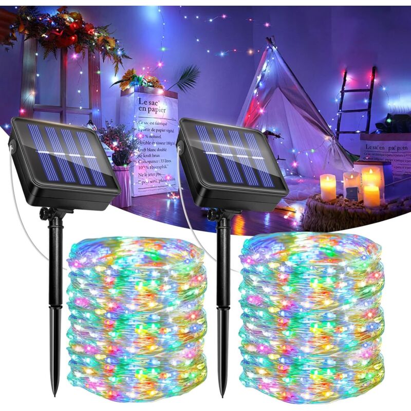 2er-pack Solar-lichterkette Für Außen, 12 M 120 Led Solar-gartenlichterkette, 8 Modi, Innen- Und Außendekoration Für Weihnachtsbaum, Garten, Terrasse (mehrfarbig) [energieklasse A]