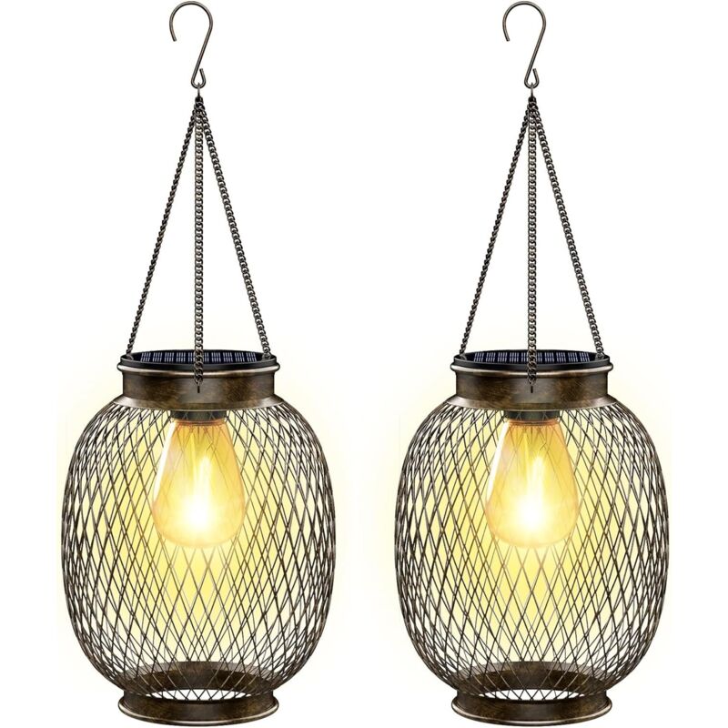 Solarleuchte Für Den Außenbereich, Garten-hängelampe, Ip65 Wasserdichte Solar-laterne Für Draußen, 2 Stück Metall-leuchten Mit Led-glühbirne, Solar-balkonlampe Für Veranda, Hof Und Garten [energieeffi