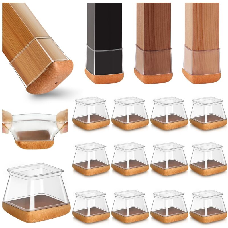 20 Stück Quadratische Silikon-stuhlfußschoner, Transparente Bodenschutz-pads Aus Silikon Für Hartholzböden, Für Stuhlbeine Mit Umwickelten Filzgleitern, Passend Für 38-44 Mm