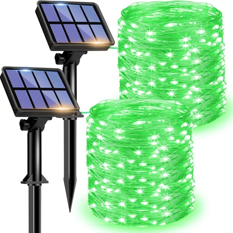 2er-set Solar-lichterketten Für Außen - 12 M - 120 Leds - Wasserdicht - 8 Modi - Dekorative Solar-lichterkette Für Garten, Balkon, Terrasse, Tor, Hof