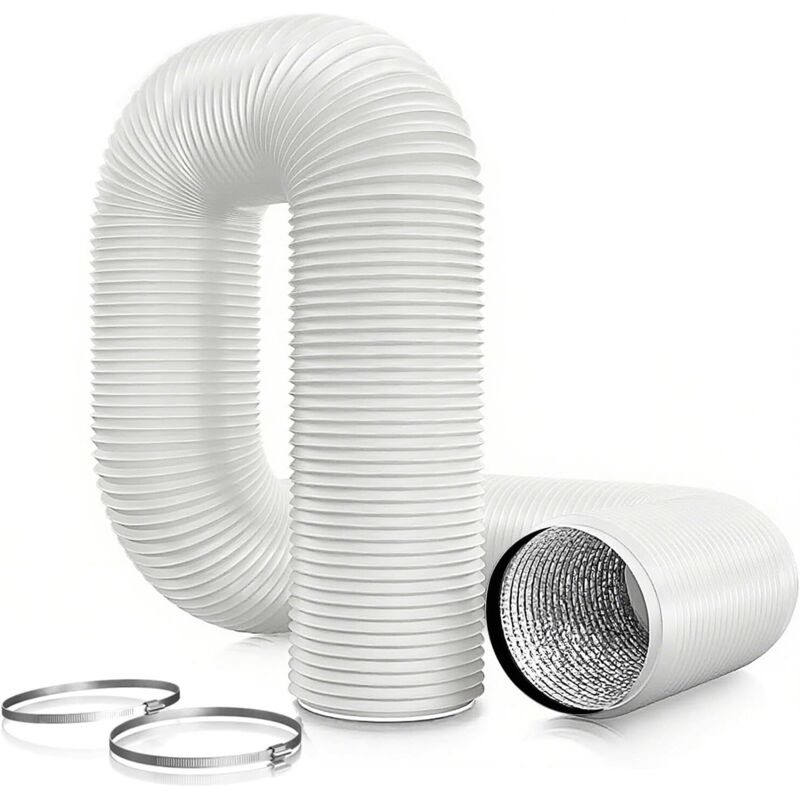 Ø150 Mm (weiß) Luftabzugschlauch 6 M, Flexibler Schlauch Aus Pvc Und Aluminium, Abluftschlauch Mit 2 Edelstahlklemmen Für Mobile Klimageräte, Trockner, Dunstabzugshaube